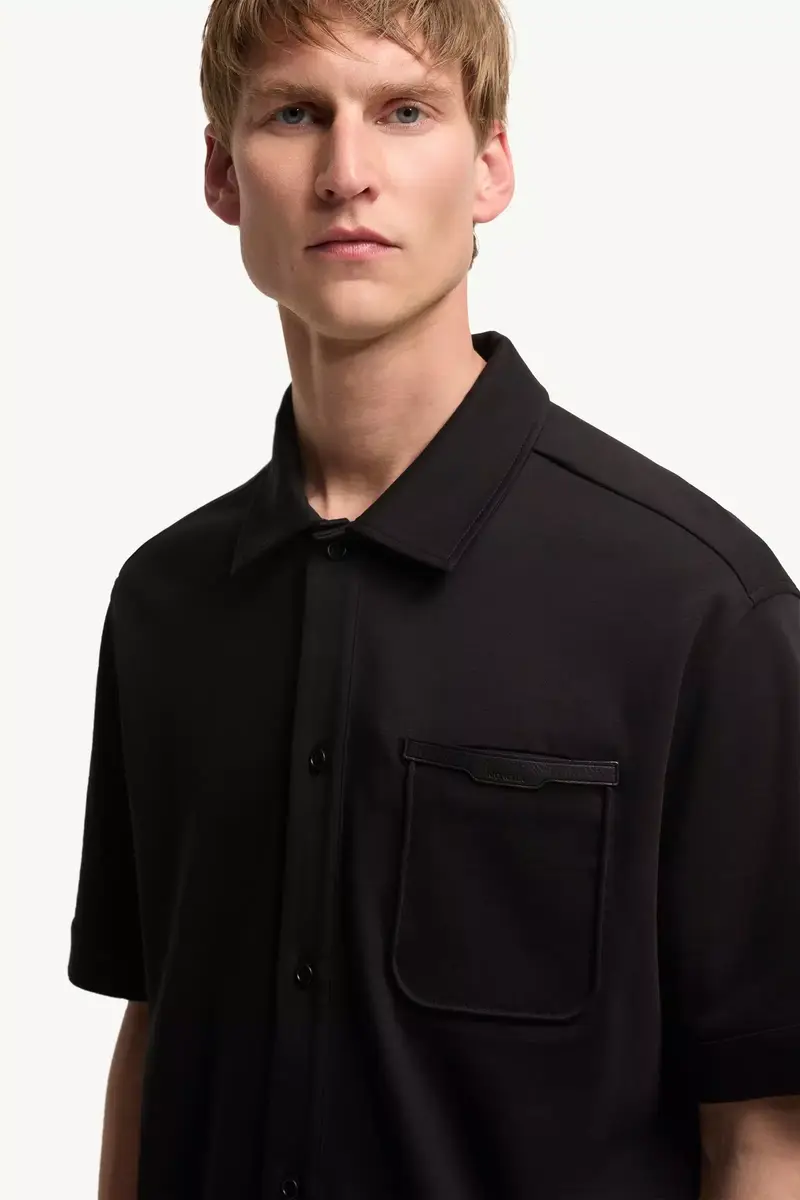Moncler Leather Logo Cotton Short Sleeve Shirt | Thumbnail 7 Moncler Leather Logo Cotton Short Sleeve Shirt | Thumbnail 7