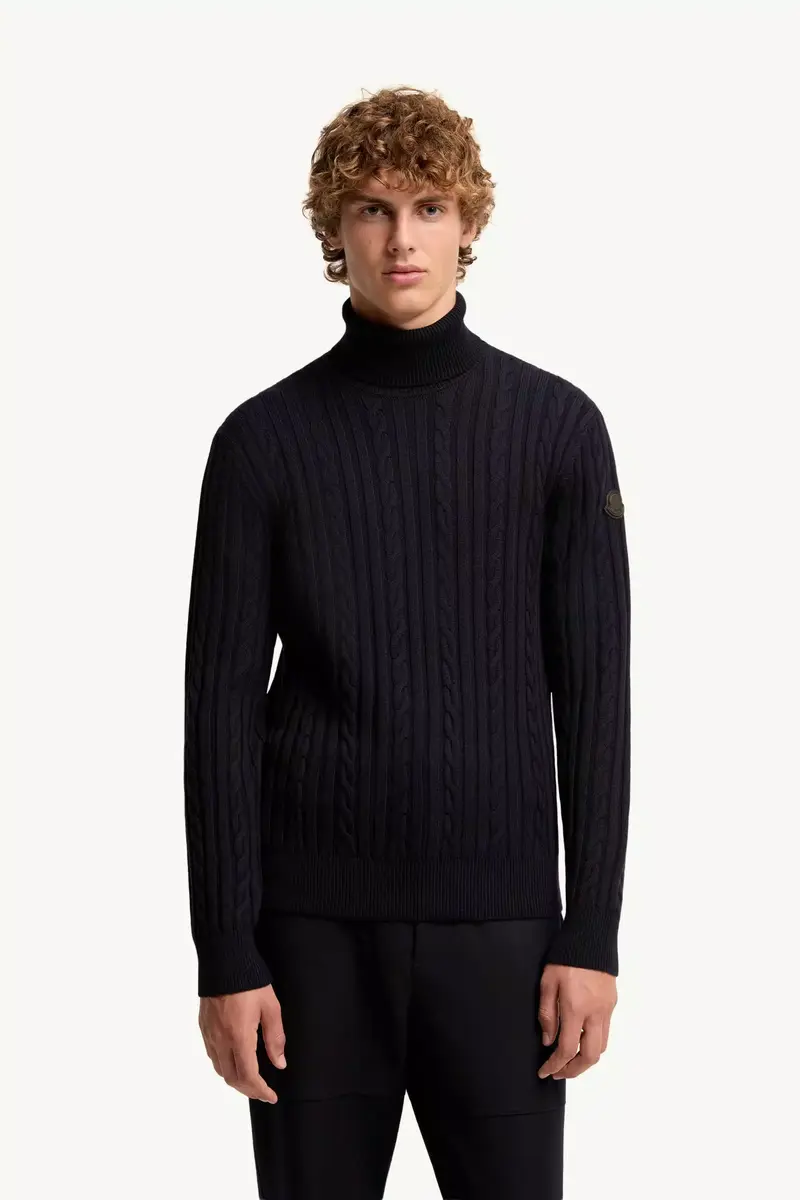 Moncler Leather Logo Wool Sweater | Thumbnail 5 Moncler Leather Logo Wool Sweater | Thumbnail 5