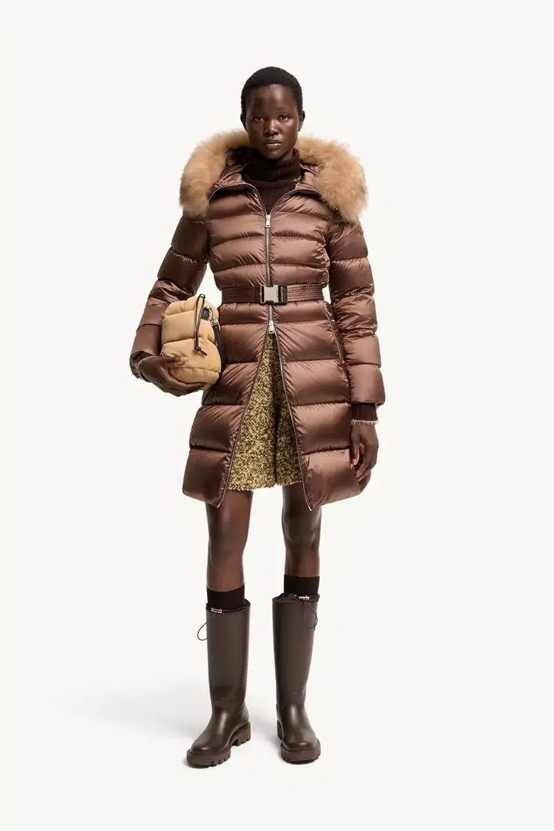 Moncler Leersies Shearling Trimmed Hooded Long Down Coat | Thumbnail 3 Moncler Leersies Shearling Trimmed Hooded Long Down Coat | Thumbnail 3