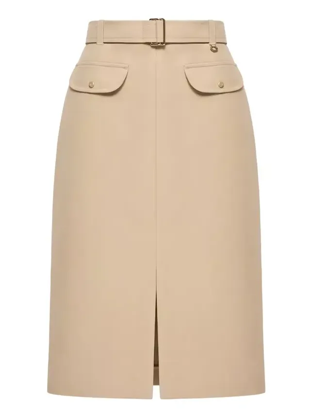 Belted Knee-length Cotton Skirt Belted Knee-length Cotton Skirt