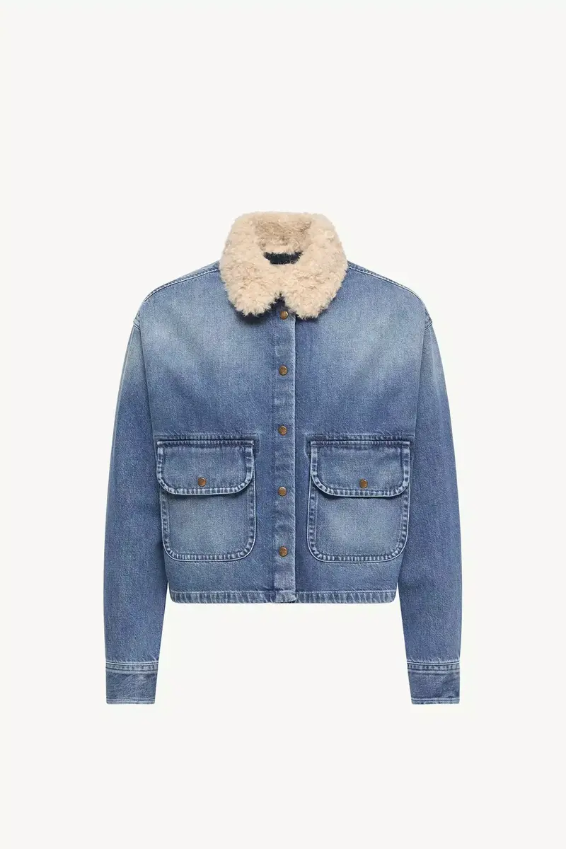 Moncler Teddy Trim Denim Shirt Jacket | Thumbnail 2 Moncler Teddy Trim Denim Shirt Jacket | Thumbnail 2