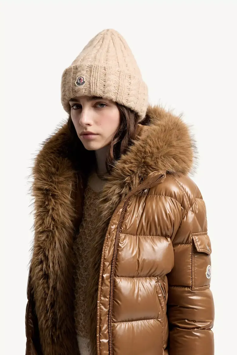 Moncler Cable Knit Wool Blend Beanie | Thumbnail 3 Moncler Cable Knit Wool Blend Beanie | Thumbnail 3