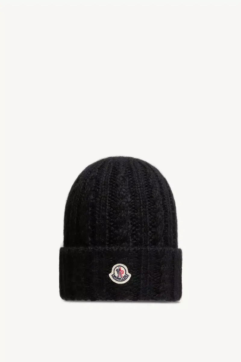 Moncler Cable Knit Wool Blend Beanie | Thumbnail 2 Moncler Cable Knit Wool Blend Beanie | Thumbnail 2