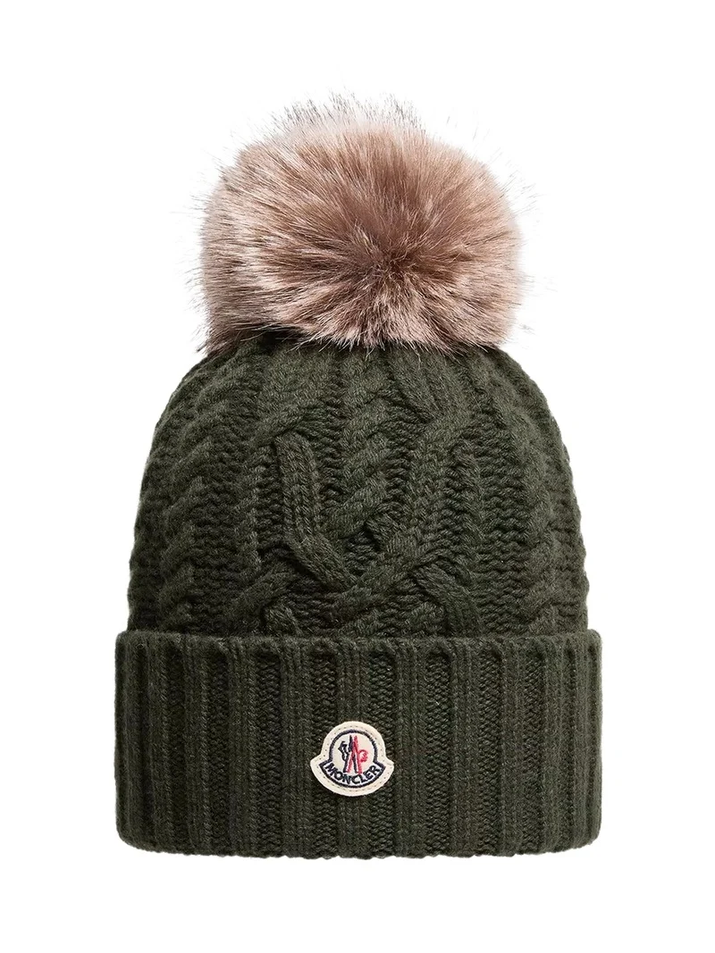 Wool & Cashmere Blend Beanie With Pom Pom