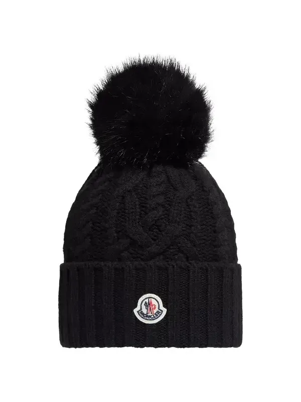 Wool & Cashmere Blend Beanie With Pom Pom