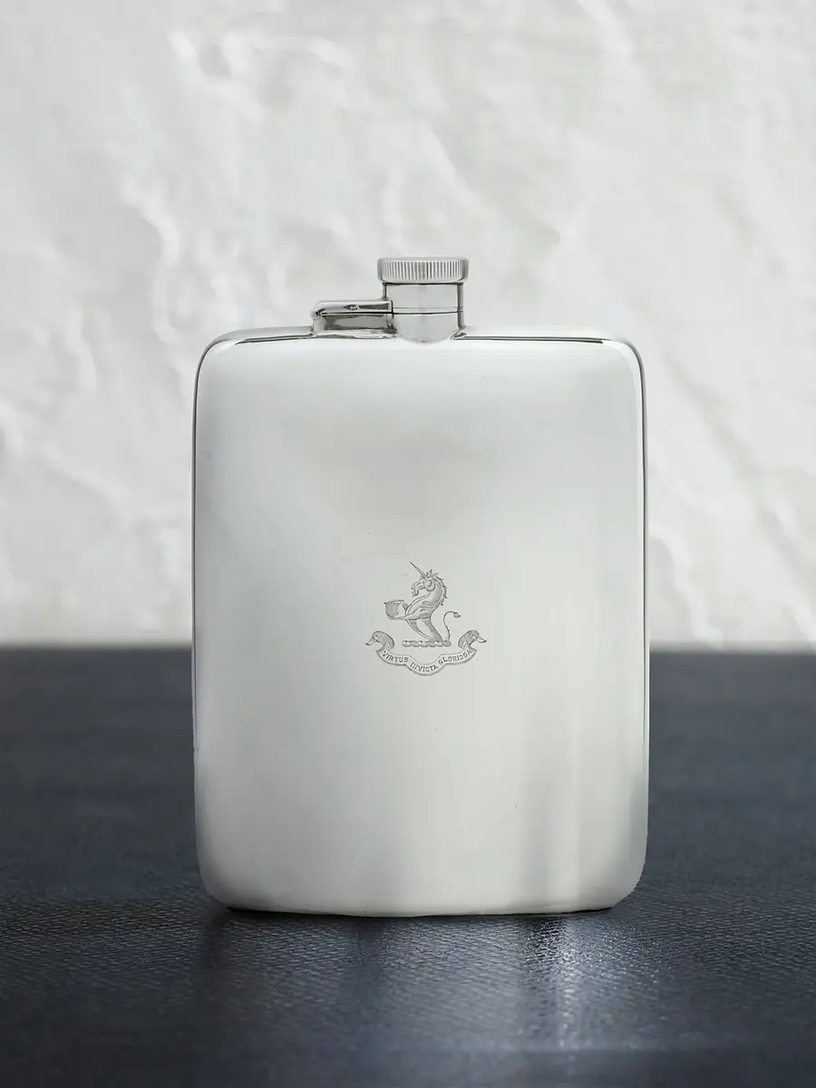 FOUNDWELL W. Neale & Son Vintage 1930 Engraved Sterling Silver Flask and Leather Case - Men