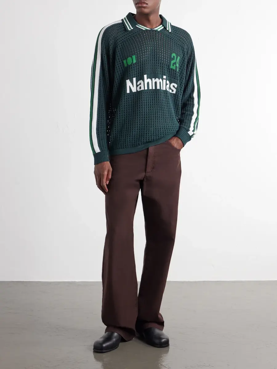 Nahmias Logo-Jacquard Open-Knit Cotton-Jersey T-Shirt - Men | Thumbnail 2 Nahmias Logo-Jacquard Open-Knit Cotton-Jersey T-Shirt - Men | Thumbnail 2