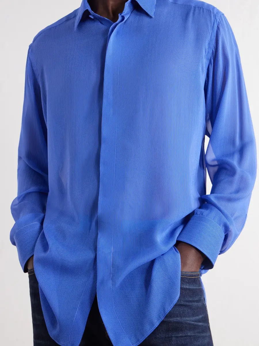 Tom Ford Micro-Striped Silk-Organza Shirt - Men | Thumbnail 5 Tom Ford Micro-Striped Silk-Organza Shirt - Men | Thumbnail 5