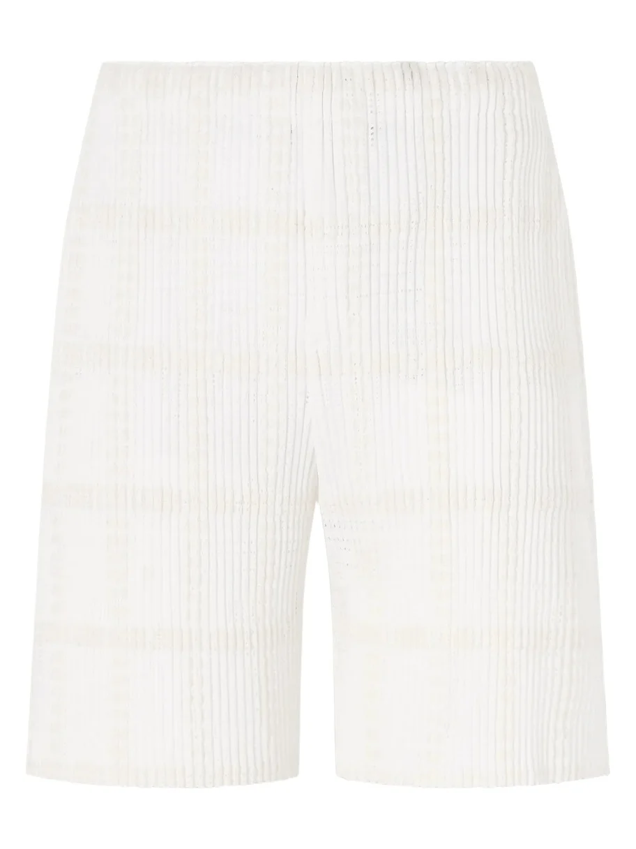 Straight-Leg Pleated Lace Grid Mesh Shorts - Men Straight-Leg Pleated Lace Grid Mesh Shorts - Men