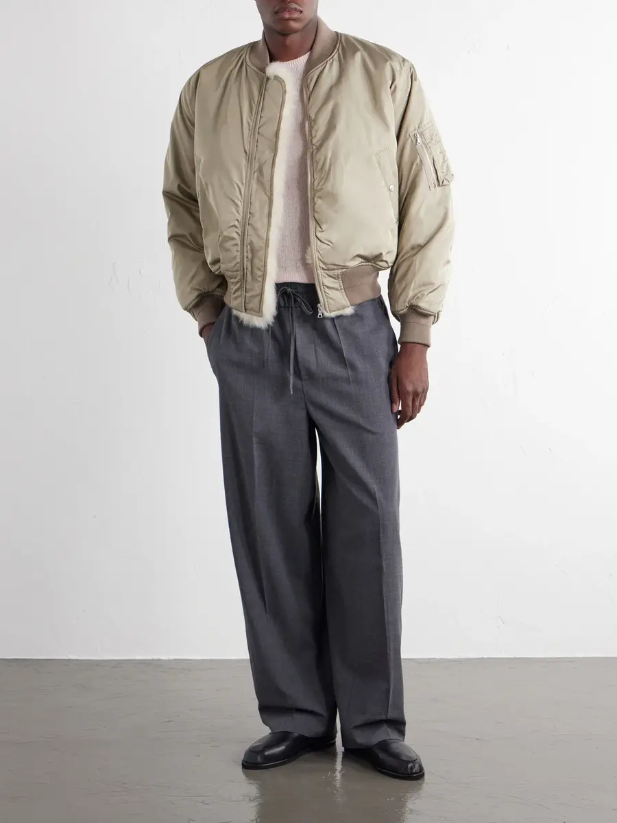 Auralee Shearling-Trimmed Silk-Twill Bomber Jacket - Men | Thumbnail 2 Auralee Shearling-Trimmed Silk-Twill Bomber Jacket - Men | Thumbnail 2