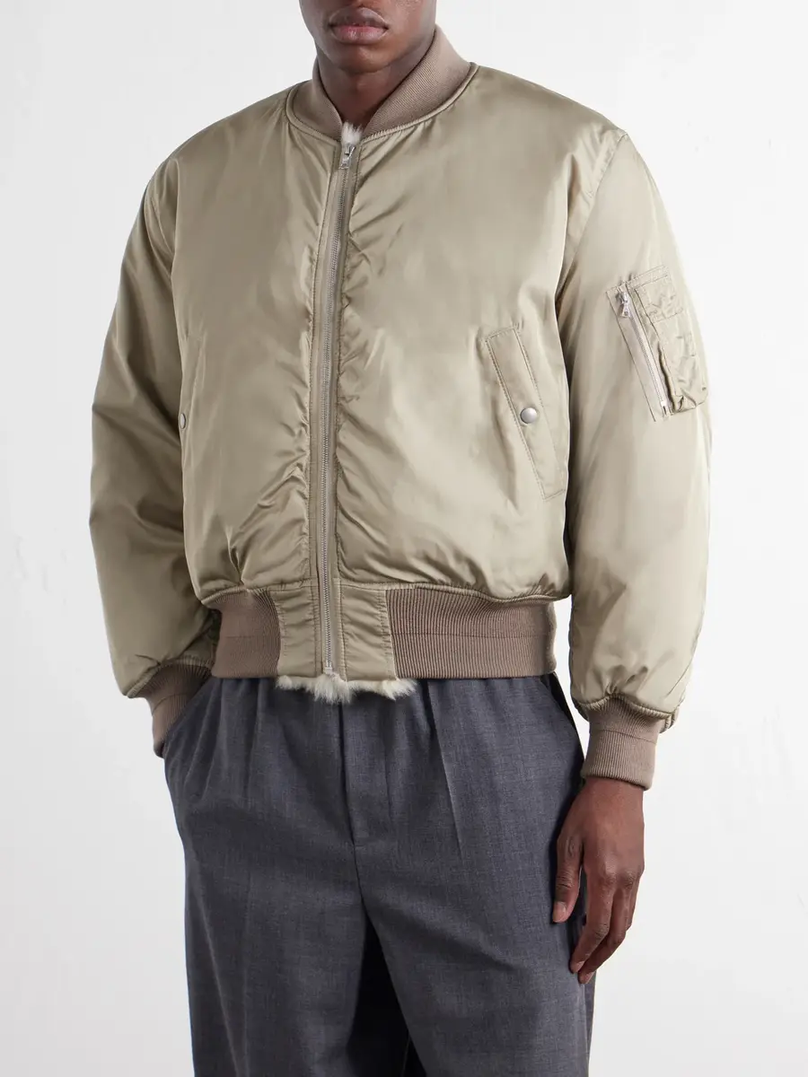 Auralee Shearling-Trimmed Silk-Twill Bomber Jacket - Men | Thumbnail 3 Auralee Shearling-Trimmed Silk-Twill Bomber Jacket - Men | Thumbnail 3