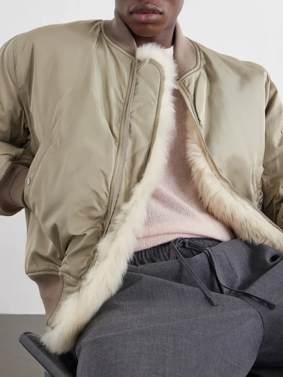 Auralee Shearling-Trimmed Silk-Twill Bomber Jacket - Men | Thumbnail 5 Auralee Shearling-Trimmed Silk-Twill Bomber Jacket - Men | Thumbnail 5