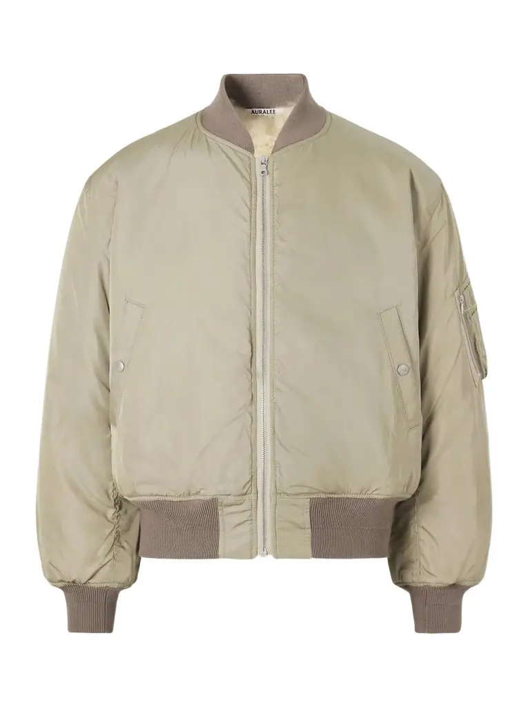 Shearling-Trimmed Silk-Twill Bomber Jacket - Men
