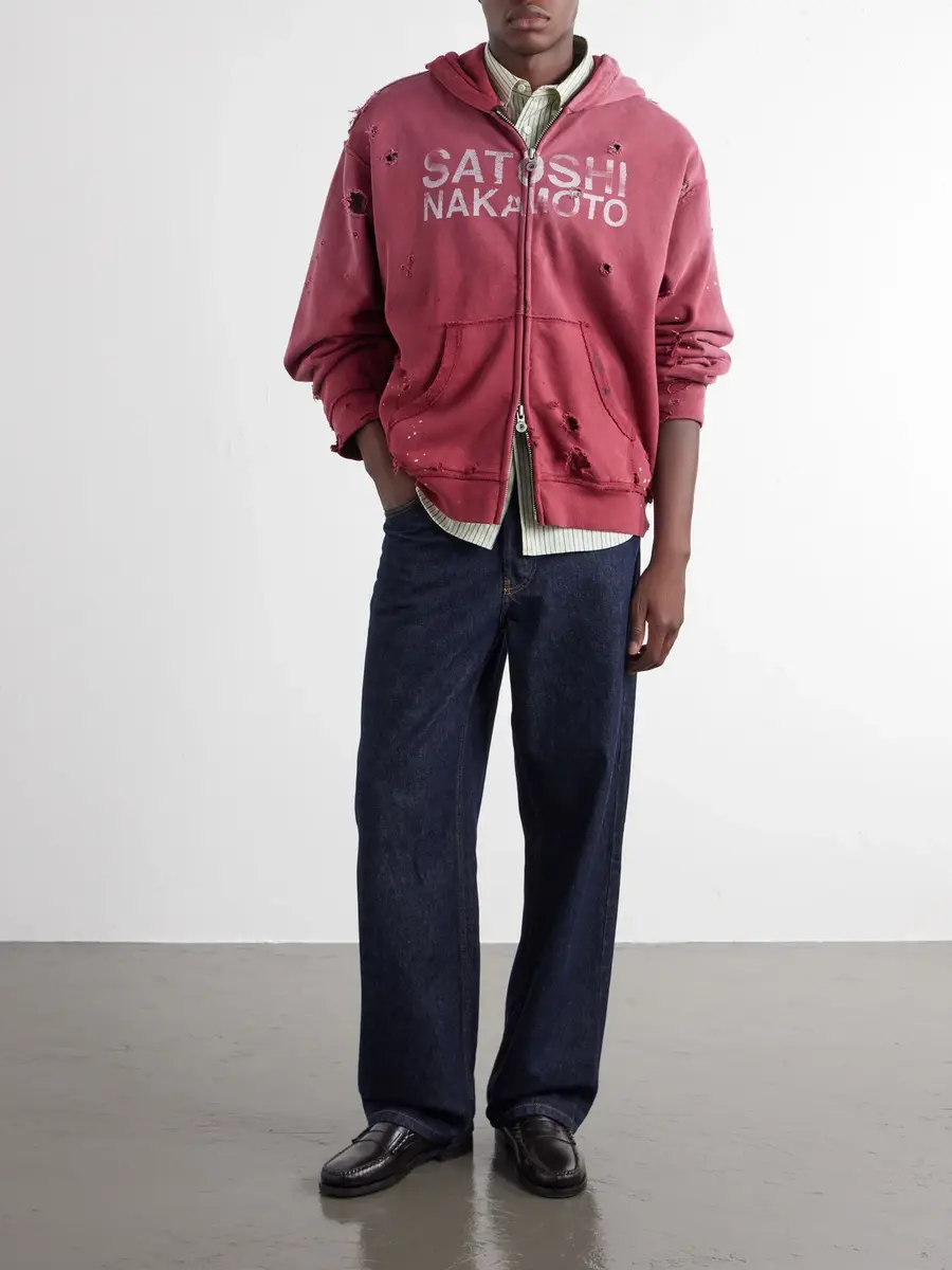 Satoshi Nakamoto Luke Logo-Print Distressed Paint-Splattered Cotton-Jersey Zip-Up Hoodie - Men | Thumbnail 2 Satoshi Nakamoto Luke Logo-Print Distressed Paint-Splattered Cotton-Jersey Zip-Up Hoodie - Men | Thumbnail 2
