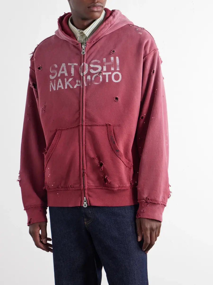 Satoshi Nakamoto Luke Logo-Print Distressed Paint-Splattered Cotton-Jersey Zip-Up Hoodie - Men | Thumbnail 3 Satoshi Nakamoto Luke Logo-Print Distressed Paint-Splattered Cotton-Jersey Zip-Up Hoodie - Men | Thumbnail 3