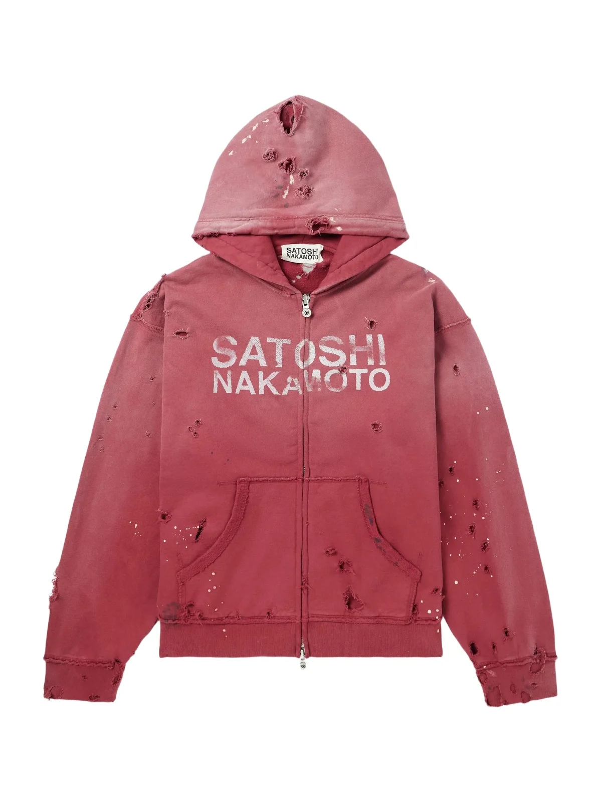 Satoshi Nakamoto Luke Logo-Print Distressed Paint-Splattered Cotton-Jersey Zip-Up Hoodie - Men