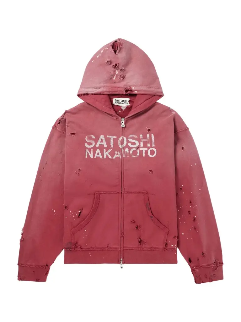 Satoshi Nakamoto Luke Logo-Print Distressed Paint-Splattered Cotton-Jersey Zip-Up Hoodie - Men