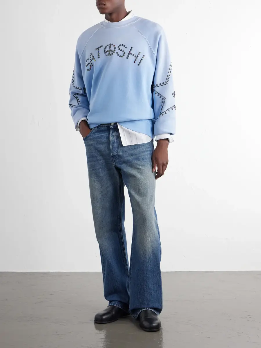 Satoshi Nakamoto Star Stud-Embellished Paint-Splattered Cotton-Jersey Sweater - Men | Thumbnail 2