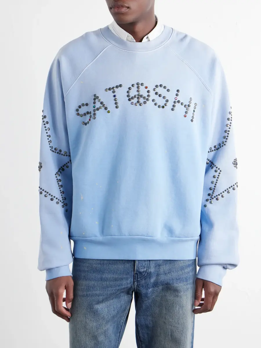 Satoshi Nakamoto Star Stud-Embellished Paint-Splattered Cotton-Jersey Sweater - Men | Thumbnail 3