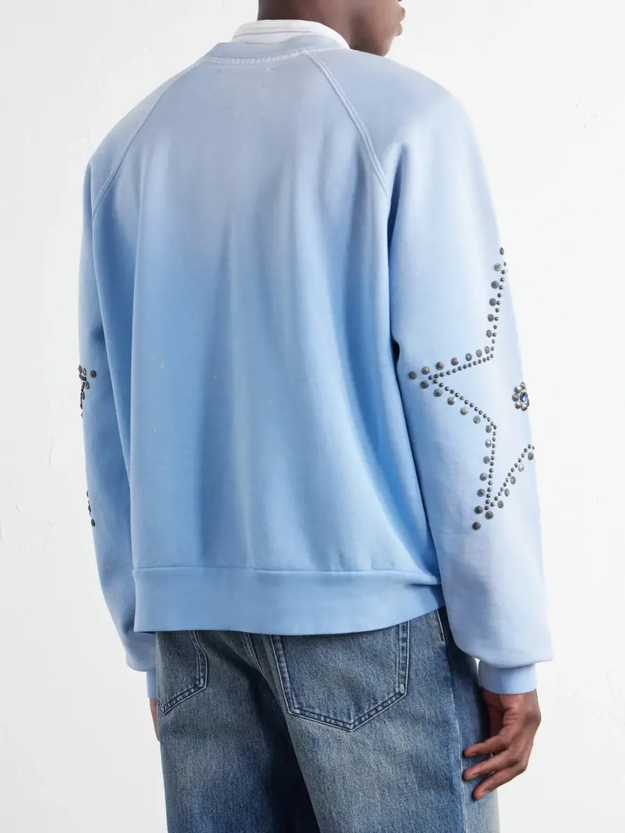 Satoshi Nakamoto Star Stud-Embellished Paint-Splattered Cotton-Jersey Sweater - Men | Thumbnail 4