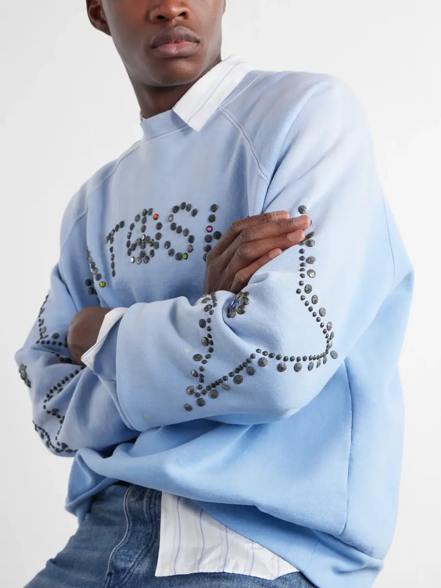 Satoshi Nakamoto Star Stud-Embellished Paint-Splattered Cotton-Jersey Sweater - Men | Thumbnail 5