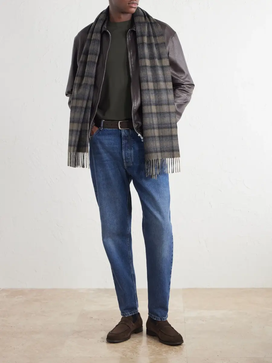 Zegna Checked Brushed Cashmere Scarf - Men | Thumbnail 2 Zegna Checked Brushed Cashmere Scarf - Men | Thumbnail 2