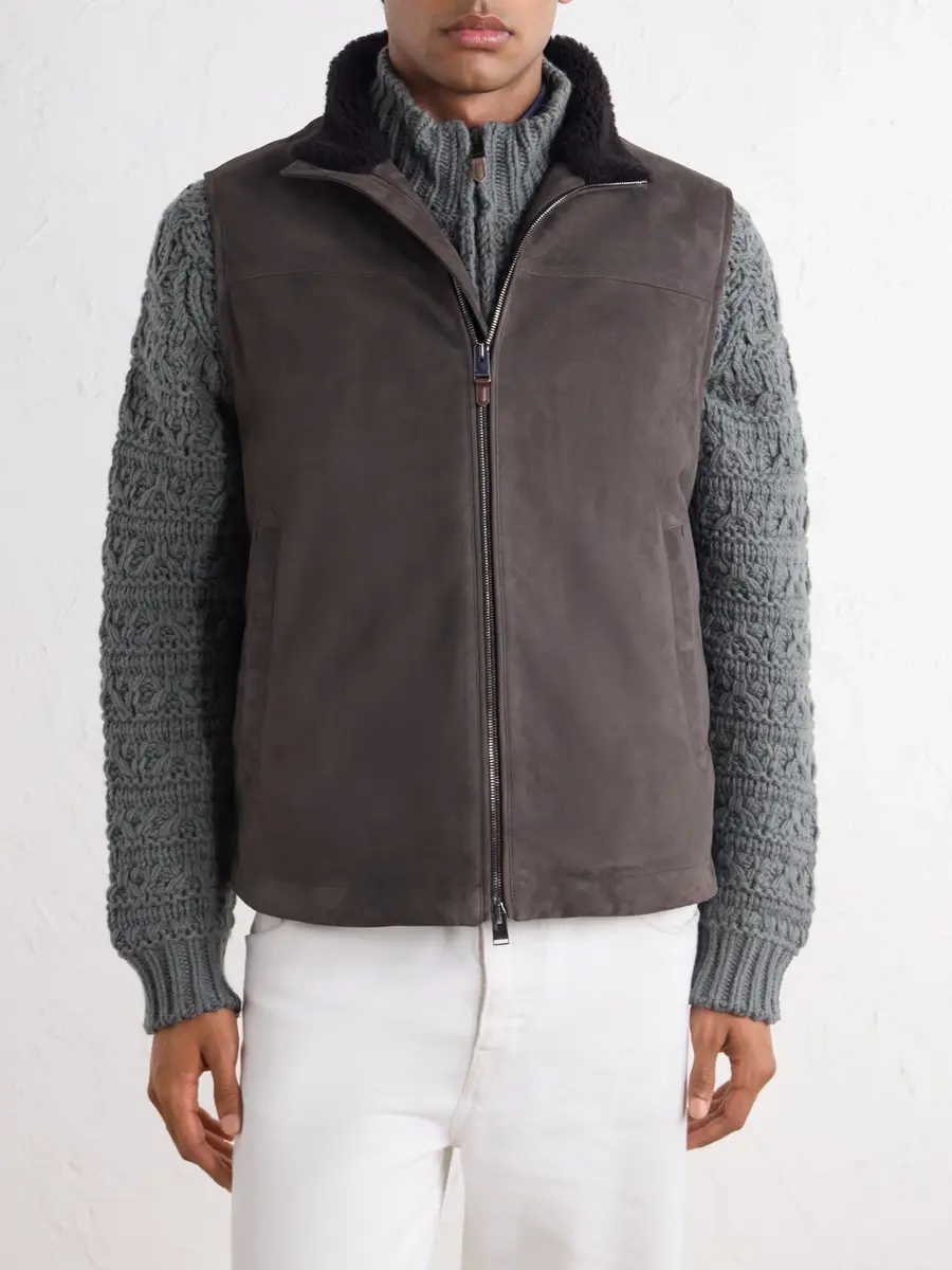 Canali Padded Shearling-Trimmed Suede Gilet - Men | Thumbnail 3