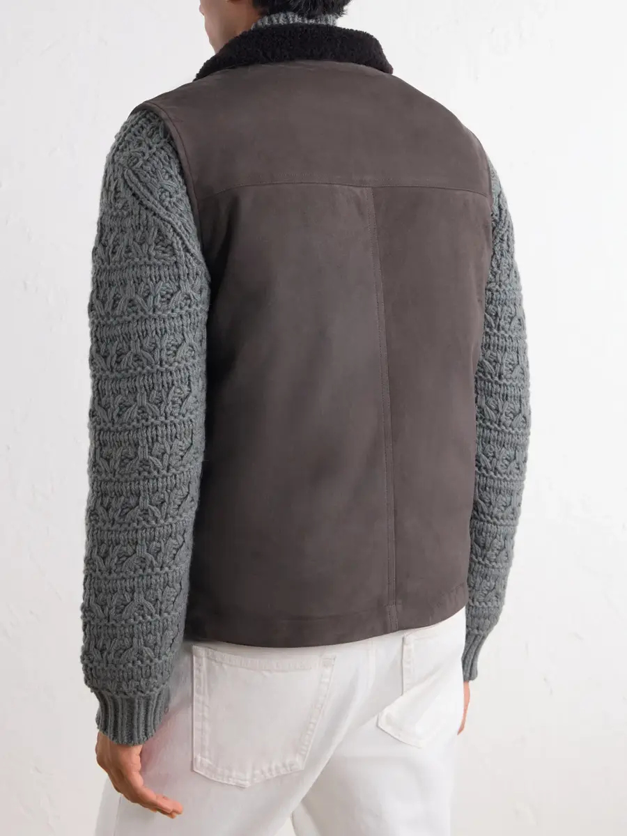 Canali Padded Shearling-Trimmed Suede Gilet - Men | Thumbnail 4