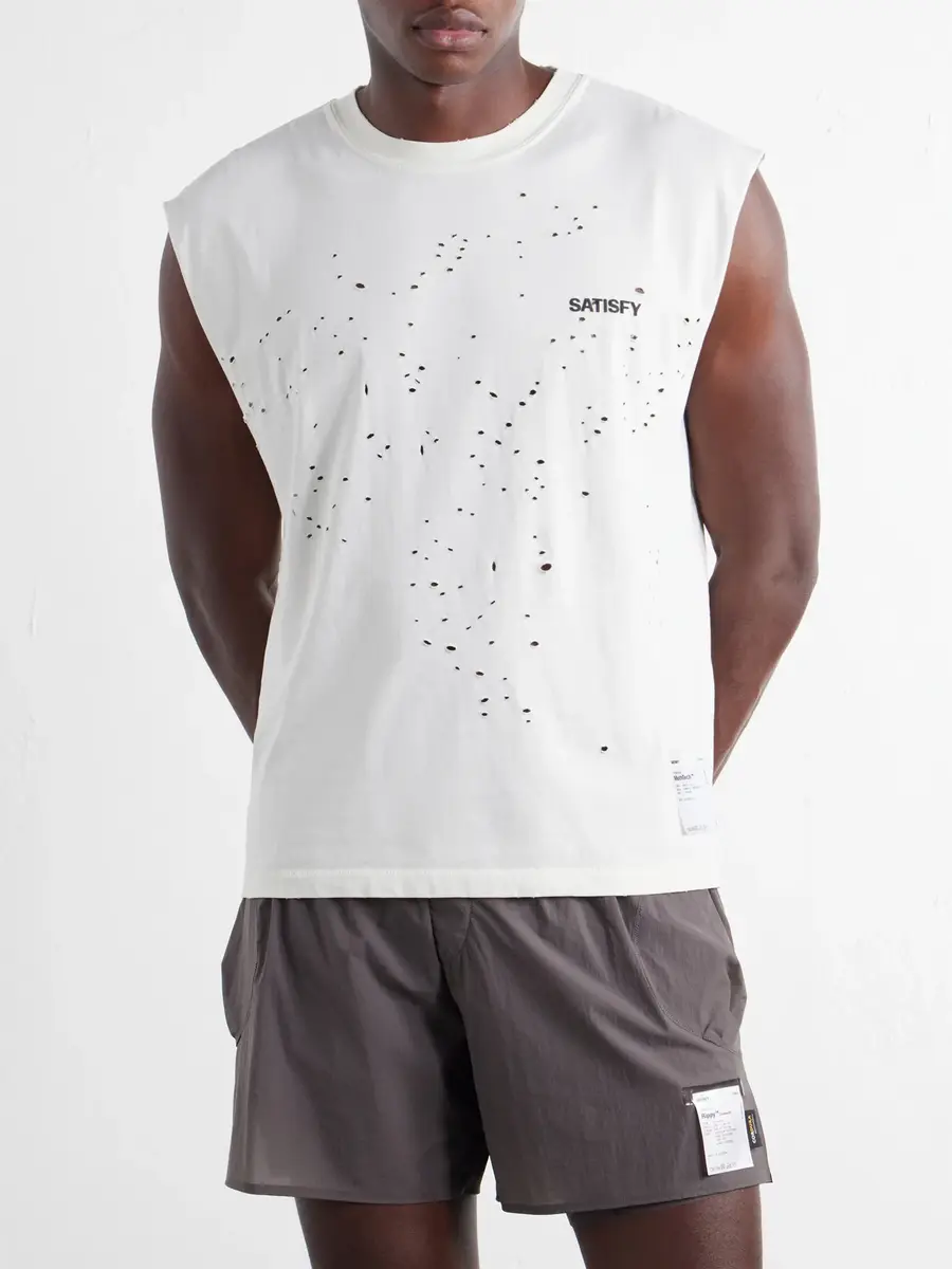 Satisfy Distressed Logo-Print MothTech™ Organic Cotton-Jersey Tank Top - Men | Thumbnail 3