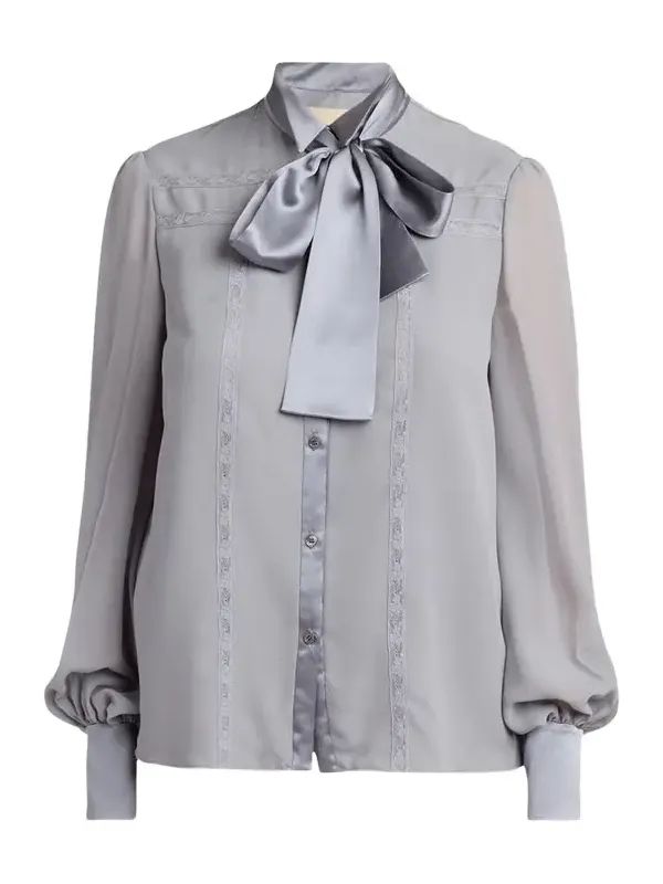 Valentino Garavani Pussy-Bow Collar Silk-Blend Lace Shirt