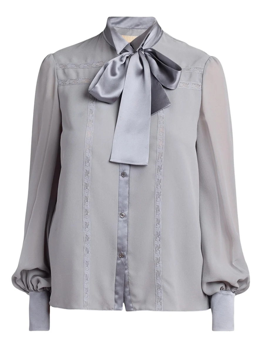 Valentino Garavani Pussy-Bow Collar Silk-Blend Lace Shirt