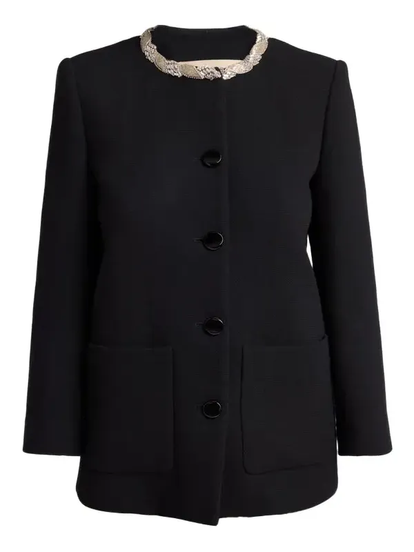 Crystal Embroidered Collarless Single-Breasted Coat Crystal Embroidered Collarless Single-Breasted Coat