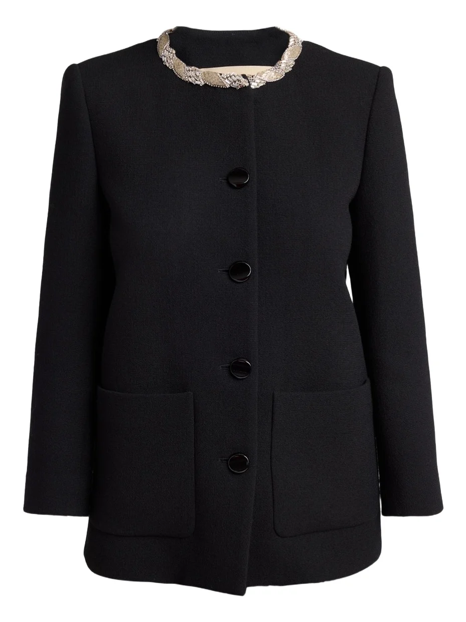 Crystal Embroidered Collarless Single-Breasted Coat