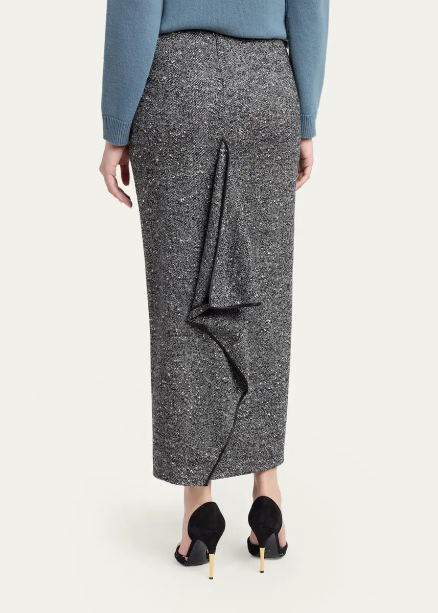 Valentino Garavani Herringbone Draped Slit Midi Skirt | Thumbnail 3 Valentino Garavani Herringbone Draped Slit Midi Skirt | Thumbnail 3
