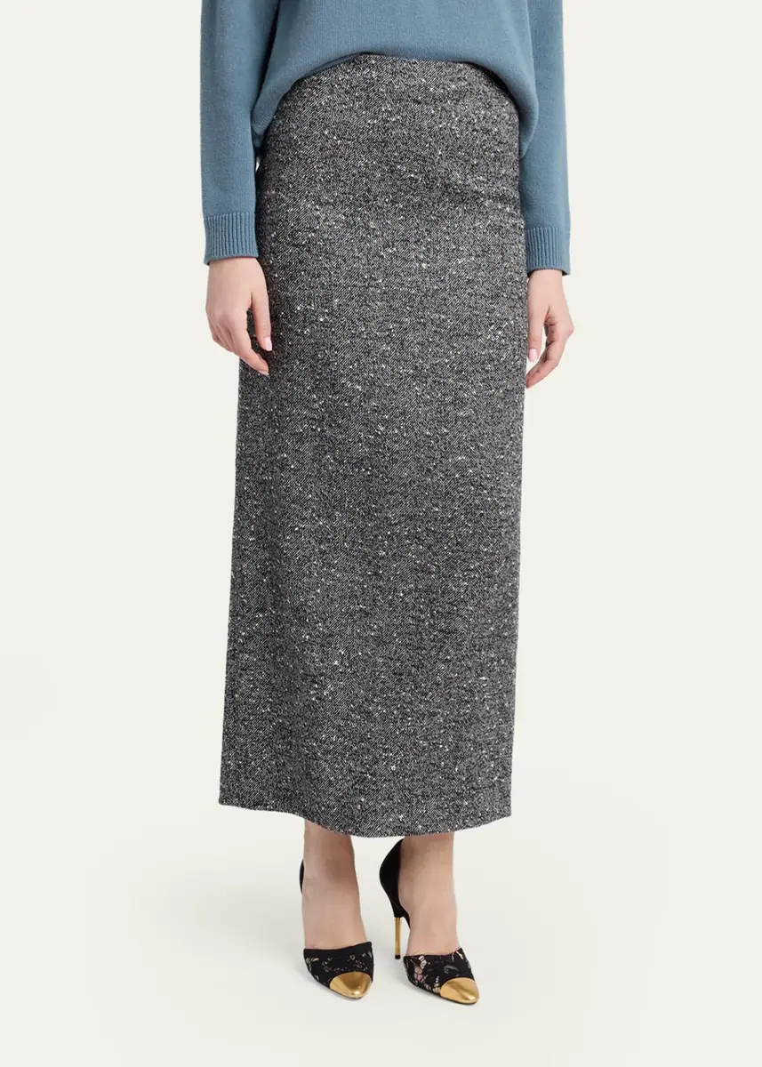 Valentino Garavani Herringbone Draped Slit Midi Skirt | Thumbnail 4 Valentino Garavani Herringbone Draped Slit Midi Skirt | Thumbnail 4