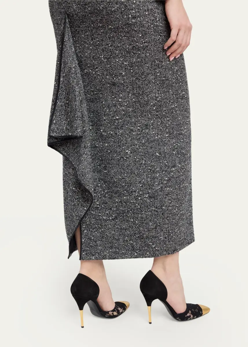 Valentino Garavani Herringbone Draped Slit Midi Skirt | Thumbnail 5 Valentino Garavani Herringbone Draped Slit Midi Skirt | Thumbnail 5