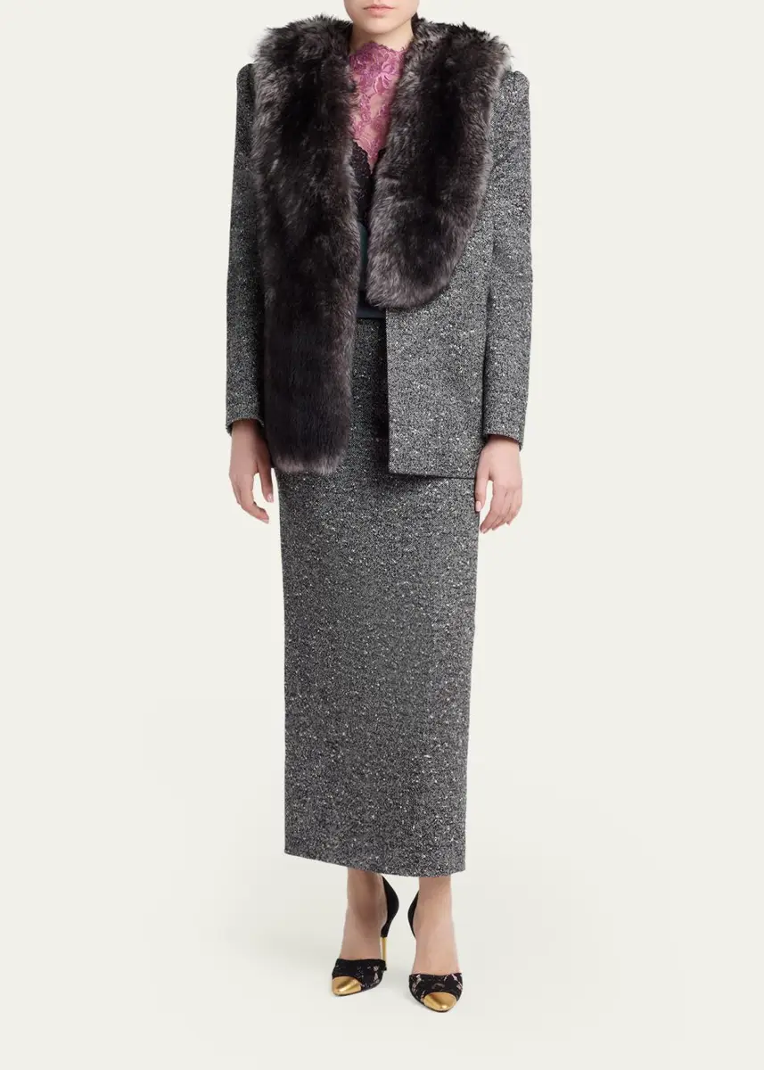 Valentino Garavani Lamb Shearling Wool Herringbone Coat | Thumbnail 2