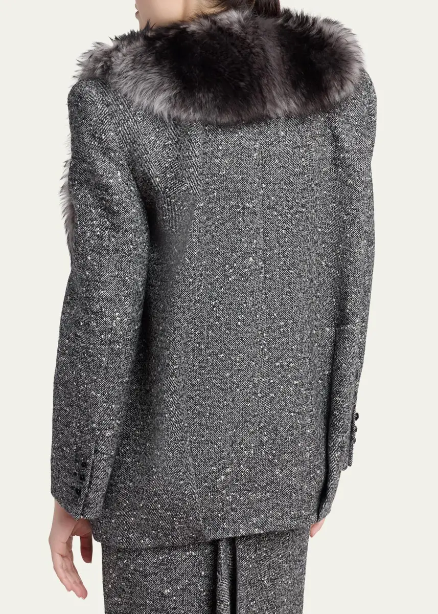 Valentino Garavani Lamb Shearling Wool Herringbone Coat | Thumbnail 3