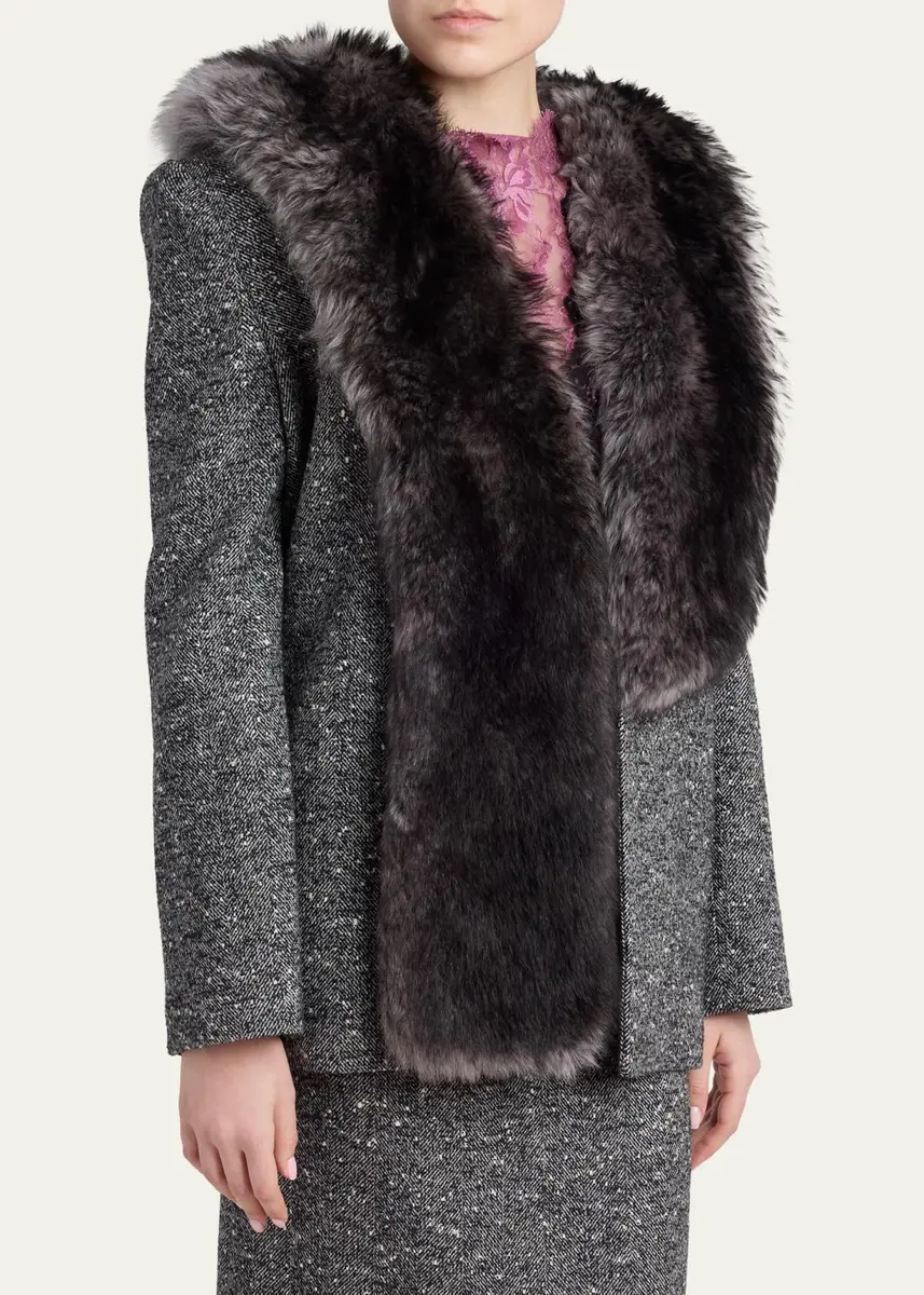 Valentino Garavani Lamb Shearling Wool Herringbone Coat | Thumbnail 4