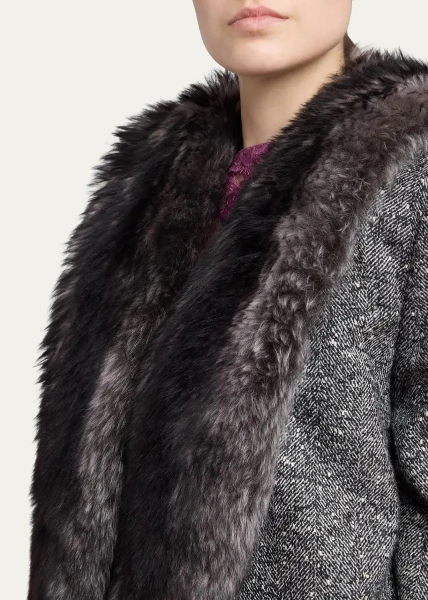 Valentino Garavani Lamb Shearling Wool Herringbone Coat | Thumbnail 5