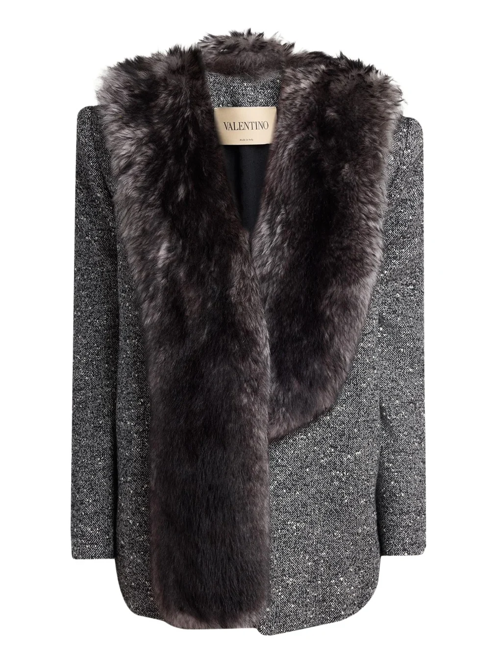 Valentino Garavani Lamb Shearling Wool Herringbone Coat