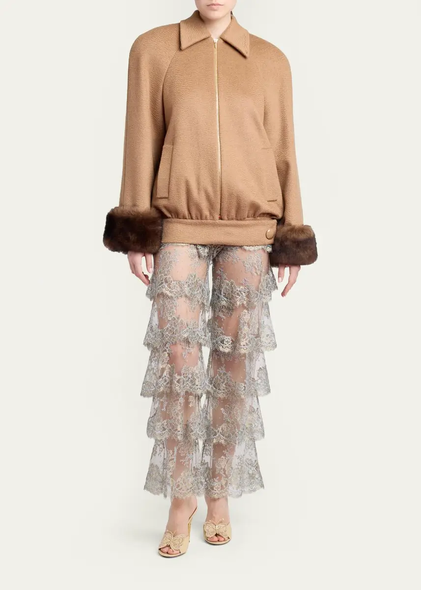 Valentino Garavani Lamb Shearling Cuffs Brushed Camel Zip Jacket | Thumbnail 2 Valentino Garavani Lamb Shearling Cuffs Brushed Camel Zip Jacket | Thumbnail 2