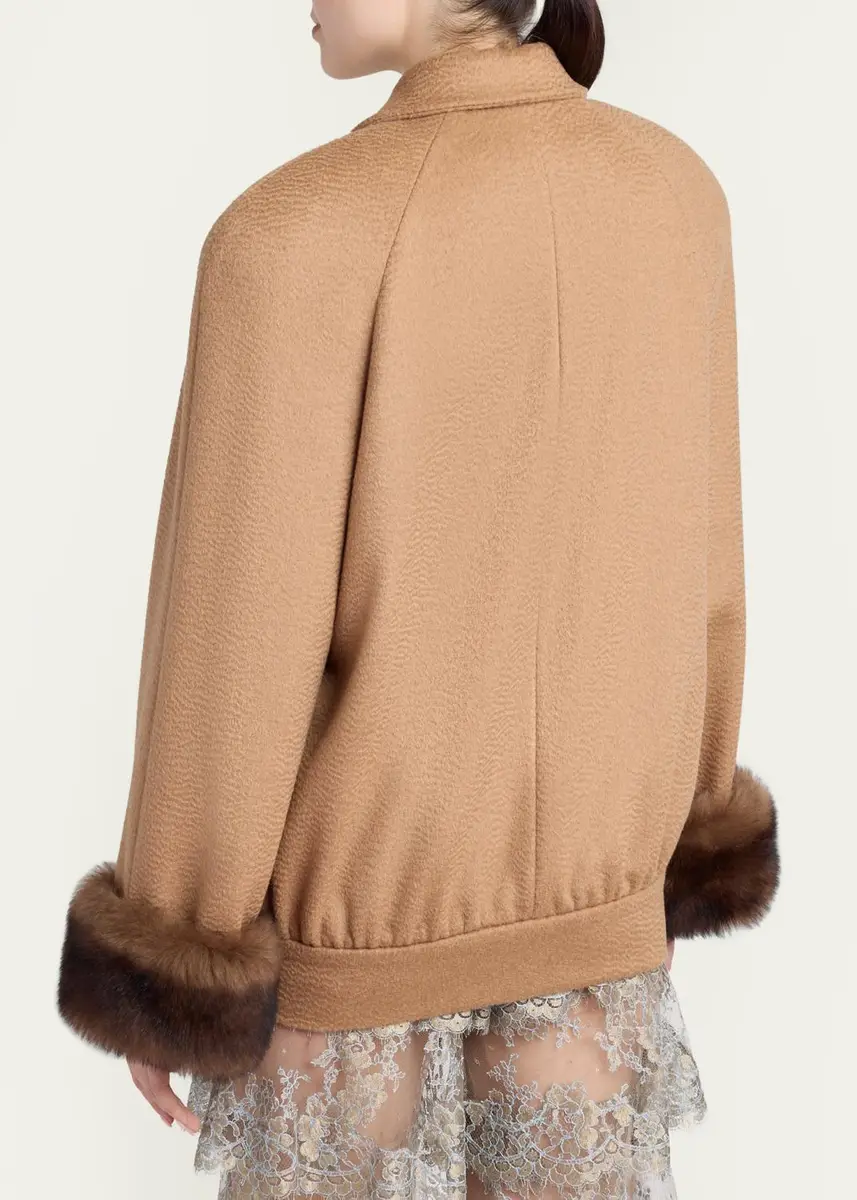 Valentino Garavani Lamb Shearling Cuffs Brushed Camel Zip Jacket | Thumbnail 3 Valentino Garavani Lamb Shearling Cuffs Brushed Camel Zip Jacket | Thumbnail 3