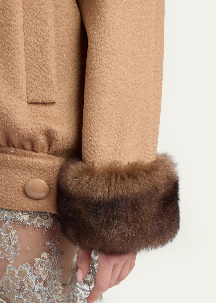 Valentino Garavani Lamb Shearling Cuffs Brushed Camel Zip Jacket | Thumbnail 5 Valentino Garavani Lamb Shearling Cuffs Brushed Camel Zip Jacket | Thumbnail 5