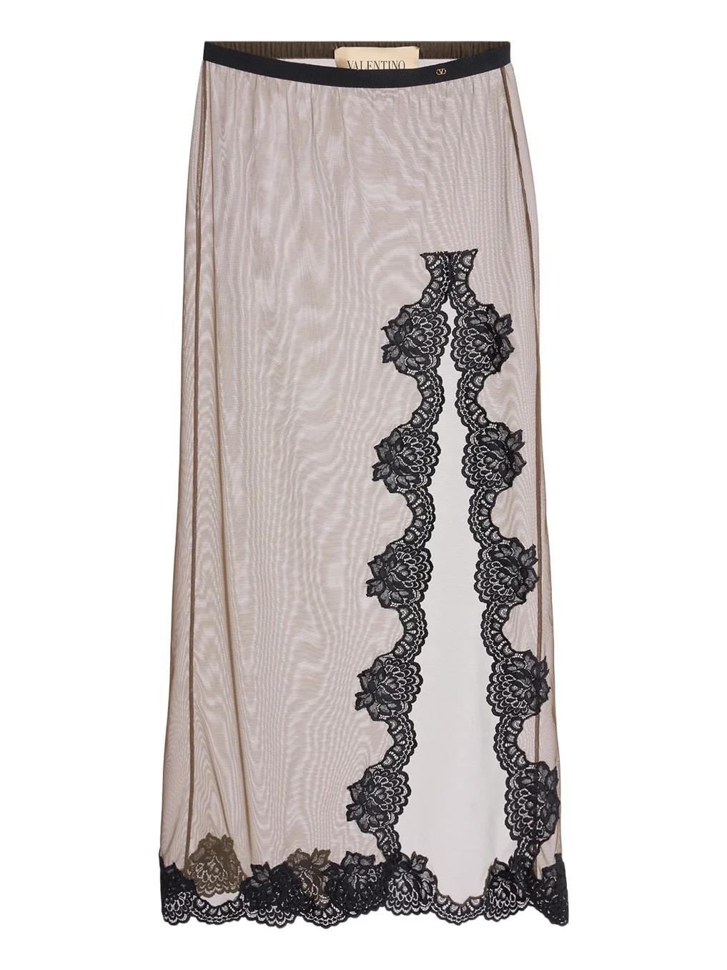 Valentino Garavani Lace-Trim Sheer Jersey Slit Maxi Skirt
