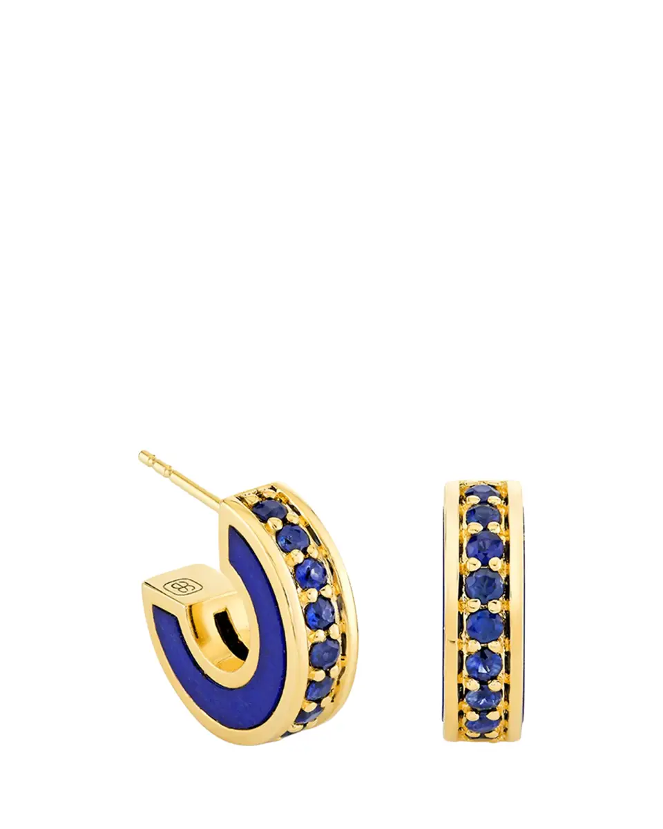 Sydney Evan 14K Yellow Gold Lapis Stone Inlay Earrings with Sapphires | Thumbnail 2 Sydney Evan 14K Yellow Gold Lapis Stone Inlay Earrings with Sapphires | Thumbnail 2