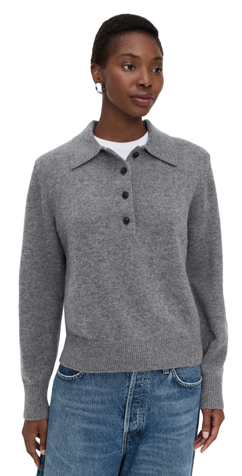 The Cashmere Polo in Heather Smoke The Cashmere Polo in Heather Smoke