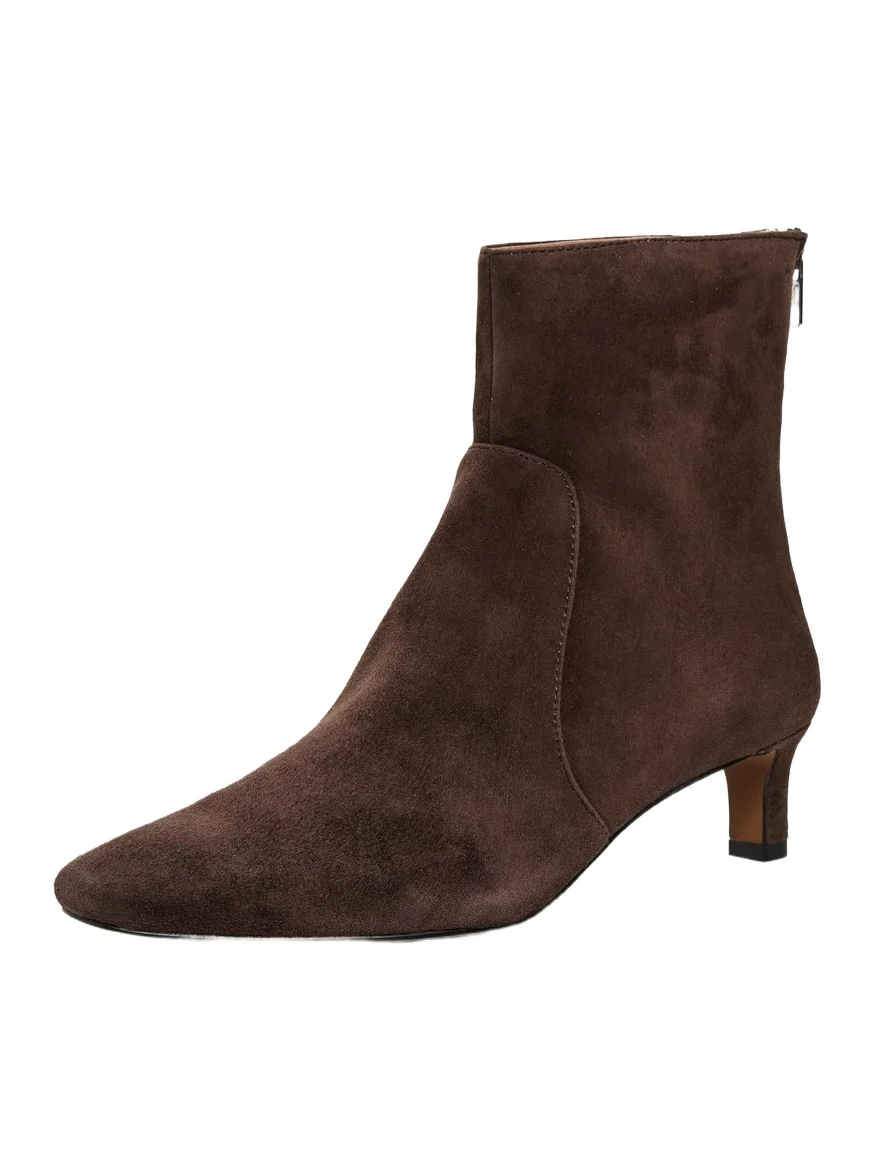 The Dimes Kitten Heel Boots In Suede Turkish Coffee