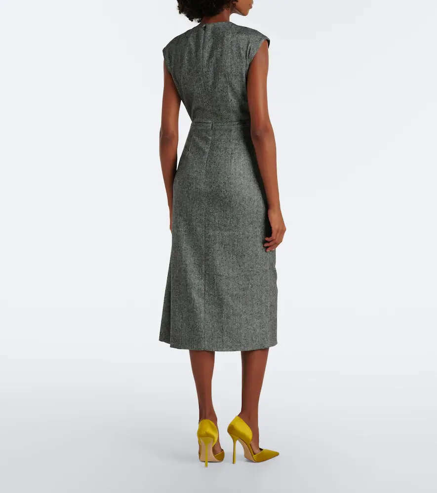 Erdem Bow-detail herringbone draped midi dress | Thumbnail 3 Erdem Bow-detail herringbone draped midi dress | Thumbnail 3