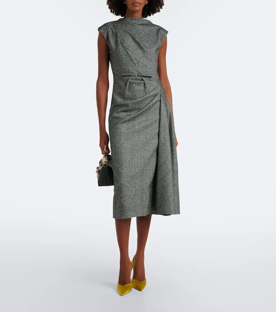 Erdem Bow-detail herringbone draped midi dress | Thumbnail 4 Erdem Bow-detail herringbone draped midi dress | Thumbnail 4